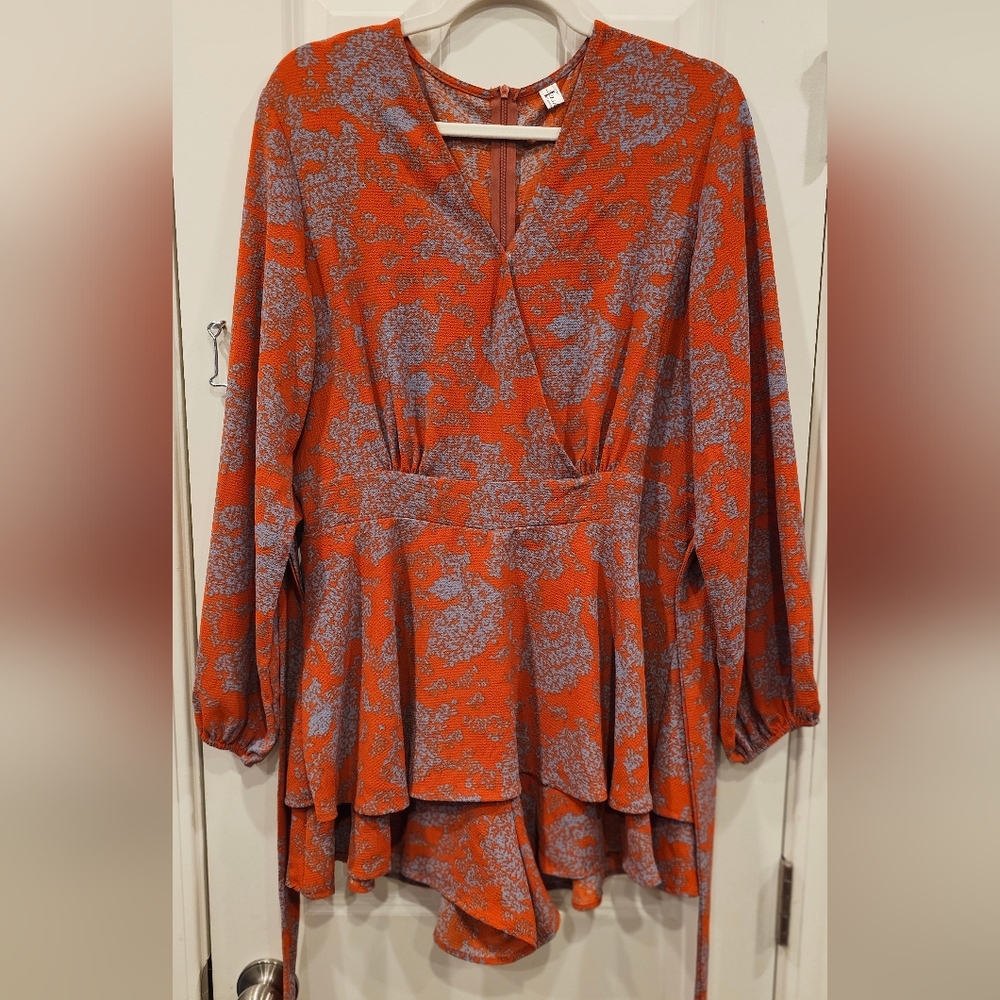 142 - Floral Patterned Orange Romper - image 1